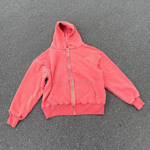 Sudaderas con capucha personalizadas vintage con lavado ácido, con cremallera completa, efecto desgastado, lavado a la piedra, oversize para hombre, con efecto descolorido por el sol, talla grande - Product Image 1