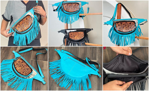 High Quality Multipurpose Genuine Hand Tooled Cowhide Leather Fringe Fanny pack Chest <b>Bag</b> Hip <b>Bags</b> Waist Pocket Belt for Unisex - Product Image 3
