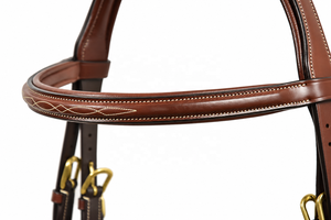 Brida para Caballo de Cuero Genuino con Frenteal Acolchado, Cosería Decorativa Blanca, Correa para la Nariz y Hebillas de Latón para Equitación - Product Image 2