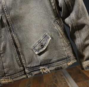 Chaqueta Bomber Unisex de Mezclilla con Capucha, Lavada y Desgastada, Corte Ajustado Informal, Largo Regular, Cierre de Cremallera, Algodón - Product Image 4