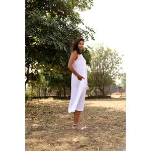 Robe midi décontractée pour femmes, style bohème, en coton et lin, sans manches, col rond, confortable, robe d'été - Product Image 1