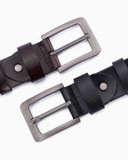 Ceinture décontractée en cuir de vachette couleur unie avec boucle ardillon rectangulaire argentée durable, largeur 2,5 pouces - Product Image 3