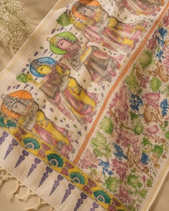 ผ้าคลุมไหล่ผ้าฝ้ายลายวาดมือพร้อมลวดลายศิลปะอินเดียดั้งเดิมสำหรับผู้หญิงสวมใส่ลำลอง - Product Image 4
