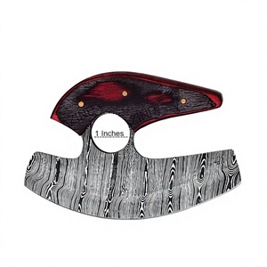Cuchillo Ulu de Acero de Damasco con Mango de Resina y Madera Pakka, Punta Caída, DIY OEM/ODM, para Cocina, Picar, Preparar Alimentos, Rebanar y Cortar en Cubos - Product Image 4