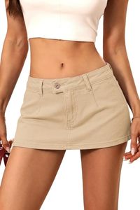 Jupe courte en jean taille haute pour femme, couleur unie, coupe trapèze, style décontracté d'été, coupe classique, tissu 100 % coton tissé - Product Image 2