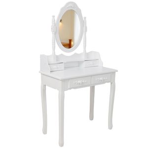 Tocador de Maquillaje de Madera Blanco Princesa con 4 Cajones, Taburete Acolchado y Espejo para Dormitorio de Niñas - Product Image 5