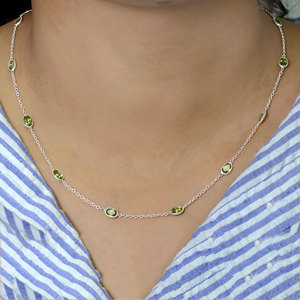 Wholesale Women 925 Sterling Silver Peridot Necklace Minimalist Round Cut Gemstone Chain Necklace for Women Jewelry <b>Gift</b> - Product Image 3