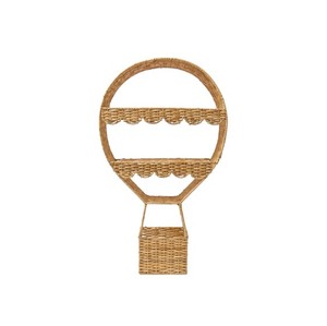 Étagère murale en rotin tissé à la main en forme de montgolfière avec deux niveaux de présentation et panier de rangement suspendu pour chambre d'enfant, provenant du Vietnam - Product Image 1