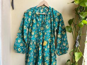 ชุดเดรสยาวผ้าฝ้ายอินเดียลำลองสำหรับผู้หญิงเดรสแม็กซี่ปักลายดอกไม้แขนยาว - Product Image 2