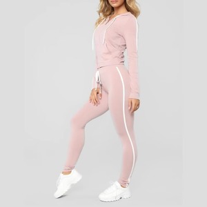<b>Women's</b> Pink 2 Piece Hooded Sweatshirt Set Short Leggings Sporty Knitted Stretchy Streetwear Eco-Friendly 100% Cotton Workout - Product Image 1