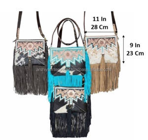 Fashionable Wholesale Fashion Hand Tooled Genuine Cowhide Leather Crossbody Shoulder Bag with Long Fringe Perfect for Women's - Product Image 2