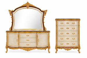 Turkish Style High-Back Royal Bed with 4-Door <b>Wardrobe</b> Royal Palace Style Hand Carved Bedroom Furniture Set with King Bed Set UK - Product Image 6