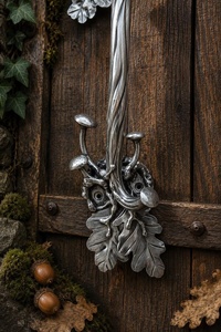 Manija de puerta de hierro forjado de estilo clásico, con diseño de hoja de roble – accesorio decorativo para portones. - Product Image 6