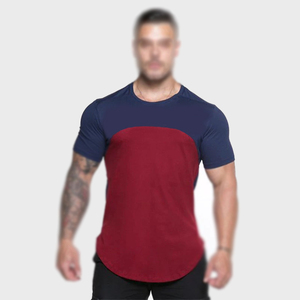 T-shirt à manches courtes pour homme, coupe slim, col rond, tricoté, décontracté, rouge et bleu marine - Product Image 1