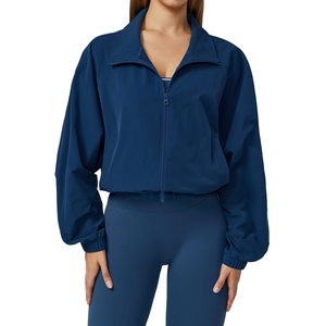 Women's Lightweight 100% Cotton Washed Quick-Dry Zip-Up Fitness Windbreaker <b>Jacket</b> Long Sleeve Yoga Coat Outdoor Running Autumn - Product Image 4