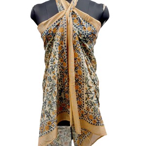Paréo de plage en voile doux pour femme, grande taille, imprimé floral à la main, en coton, à épaules dénudées, séchage rapide, respirant - Product Image 1