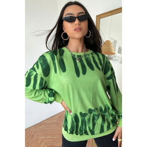 Sudadera Oversize de Cuello Redondo para Mujer, 100% Algodón, Estampado Dip Dye, Manga Larga, Tejido de Punto, Estilo Verano - Product Image 1