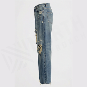 Jean en denim déchiré coupe slim taille mi-haute pour homme – Pantalon décontracté en coton à séchage rapide – Printemps, été, automne, hiver - Product Image 3
