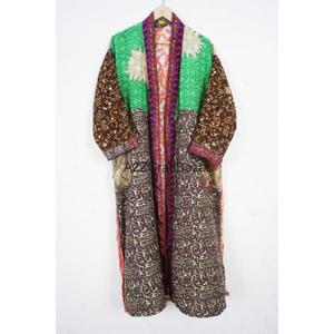 House Wear Soft Silk Bathrobe Multi Color Indian Vintage Recycled Silk Sari Kimono V-neck Drawstring Closure Full Length Women's - Product Image 6