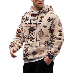 Sudadera con capucha tribal azteca para hombre, con estampado integral de pelusa sherpa, manga larga, térmica, gráfico vintage. - Product Image 2