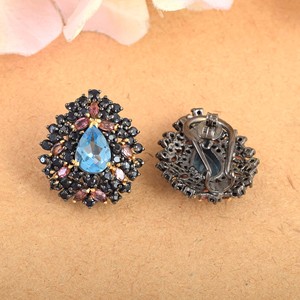 New 925 Sterling Silver Women's <b>Fine</b> <b>Stud</b> <b>Earrings</b> 100% Natural Blue Topaz Sapphire Gemstone <b>Studs</b> Cute Jewelry For Ladies Gifts - Product Image 4
