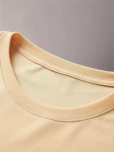 <b>Men's</b> Beige Short Sleeve T-Shirt With Black Horse Particle Print O-Neck Casual Regular Fit 100% Cotton Jersey Breathable - Product Image 5
