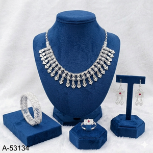 Gold Plated Zinc Alloy Zircon Heart Bridal Jewelry Set Necklace Earrings Ring Bracelet Snake <b>Chain</b> 18 Inches Third Party - Product Image 4