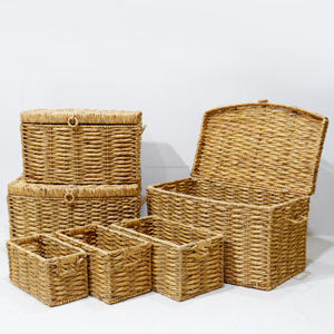 Eco-Friendly Natural Water Hyacinth <b>Woven</b> <b>Basket</b> <b>With</b> <b>Lid</b> for Storage Home Organization and Decorative Use - Product Image 1
