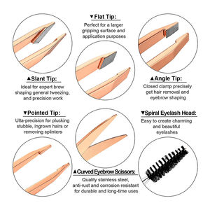 Ensemble de pinces à épiler professionnelles de haute qualité pour manucure et sourcils, en acier inoxydable plaqué or rose, durable, avec étui en cuir blanc - Product Image 5