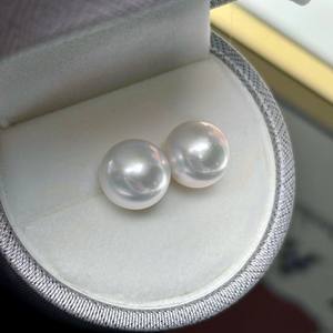 Boucles d'oreilles en perles d'eau douce blanches de 11-12 mm, luxe, argent pur S925, forte luminosité, légères imperfections, pour femmes - Product Image 3