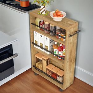 4 Tier Slide Slim Utility Storage Cart Rolling Narrow Kitchen and Laundry Cart with <b>Wheels</b> for <b>Small</b> Spaces - Product Image 6