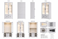Temple moderne en bois massif blanc avec portes et motif Om pour mobilier de maison, taille personnalisable et rangement durable