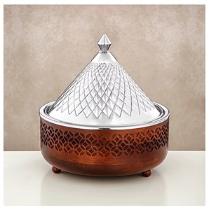 Stainless Steel Casserole Pot With Wooden Base Round Traditional Chinese Design Durable Metal Exterior Polished Finish Lid - Product Image 5