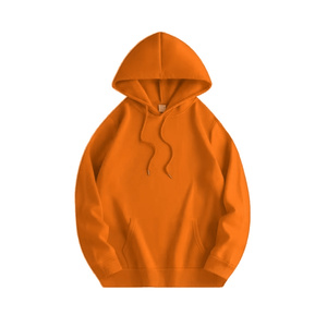 Sudadera con capucha de algodón grueso liso naranja, estilo urbano personalizado, oversize con hombros caídos, informal para hombre, de forro polar - Product Image 1