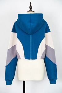 Women's Color Block <b>Cropped</b> <b>Zip</b> <b>Up</b> Hoodie Oversized Fleece Sweatshirt Casual Long Sleeve Hooded Streetwear Jacket - Product Image 3