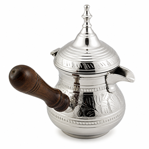 Cafetière turque, grecque, arabe en laiton gravé, finition nickel argenté, pour cuisinière, Cezve Ibrik Briki - Product Image 1