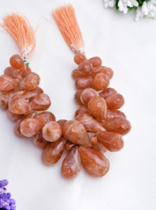 Collar de cuentas facetadas de piedra del sol natural de 7 pulgadas, cuentas facetadas de piedra del sol natural en forma de lágrima para la elaboración de joyería fina. - Product Image 2