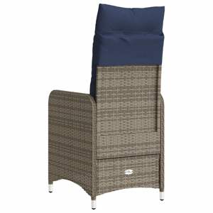 Silla de patio reclinable de poliratán gris con cojines, sillas de jardín - Product Image 6