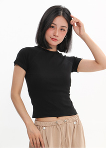 Crop top basique ajusté en coton (92%) et élasthanne (8%) pour femme - Product Image 3