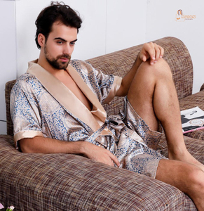 Wholesale <b>Men's</b> Knitted Summer Casual Long Sleeve Belted <b>Robe</b> Luxury Plus Size Spa Bathrobe Sleepwear - Product Image 2