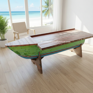 Mesa de Comedor Artesanal de Madera de Barco Reciclada, Color Natural, para Jardín, Parque, Hogar, Muebles Desmontables - Product Image 4