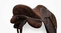 Selle d'obstacle anglaise en cuir avec quincaillerie nickelée, arceau en bois, marron, équipement d'équitation