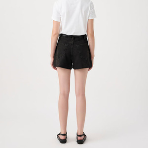 2026 Custom High Waist Black Women Denim Shorts With Belt Casual Summer Style Straight Leg Fit Regular Cut Solid Color Cotton - Product Image 2