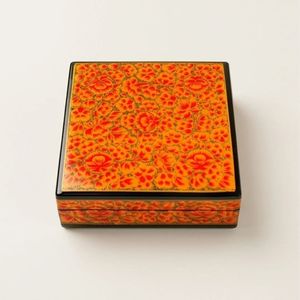 Luxury Orange Rectangular Paper Mache <b>Jewellery</b> <b>Box</b> with Floral Pattern Art Handcrafted Traditional Indian Keepsake <b>Gift</b> - Product Image 1