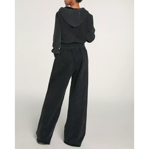 Ensemble de survêtement noir à capuche pour femme, sweat-shirt à fermeture éclair à manches longues et pantalon avec poches latérales, coupe ample, design uni, décontracté, automne - Product Image 6