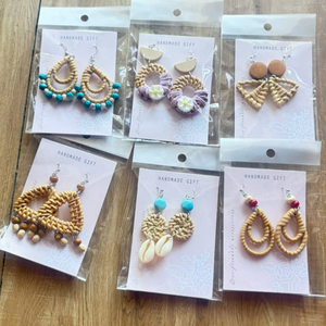 Handmade Eco Friendly Rattan <b>Earrings</b> Natural Bamboo Boho Jewelry Lightweight Made in Vietnam - Product Image 1