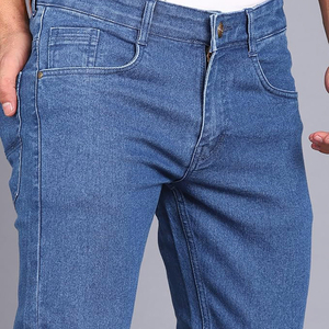 New Stylish Men's Slim Fit Lightweight High <b>Waist</b> Breathable <b>Elastic</b> <b>Waist</b> Casual Straight Denim <b>Jeans</b> 100% Cotton - Product Image 6