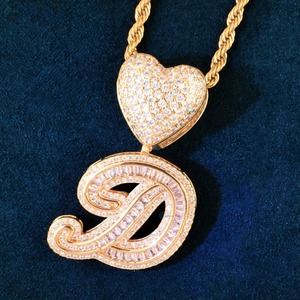 Iced Out Moissanite Heart Bail Letter <b>Pendant</b> 925 <b>Silver</b> Luxury Theme Charms Custom <b>Initial</b> Letter <b>Pendant</b> Pass Diamond Tester - Product Image 4