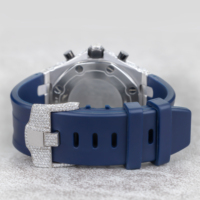 Montre-bracelet de luxe personnalisée en quartz avec moissanite VVS, cadran rond en verre bleu 20 mm, bracelet en caoutchouc, style Hip Hop, cadeau de créateur de mode