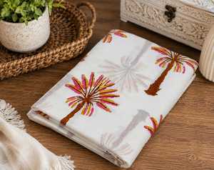 Embroidered Poplin 100% Cotton Fabric 53/54" <b>White</b> Palm Tree Print Breathable Woven Medium 100gsm Home Textile Blanket <b>Throw</b> - Product Image 4